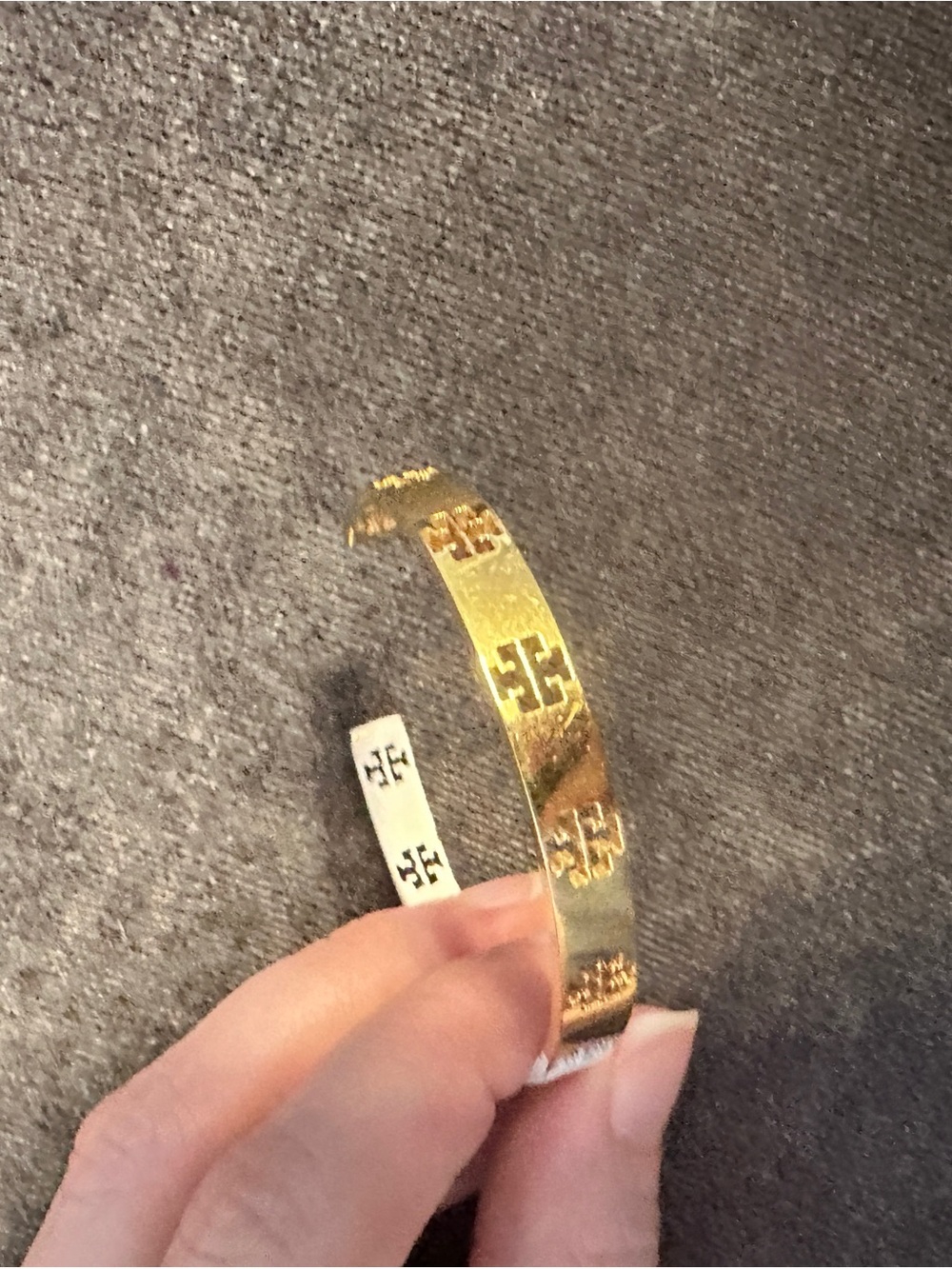 Tory Burch White and Gold Logo Open Cuff Bracelet - Picture 5 of 11